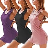 YYA 3 Pack Sexy Tank Nightgowns for Women Sleeveless Sleep Shirts Chemise Night Lingerie Dress Black&Pink&Purple S
