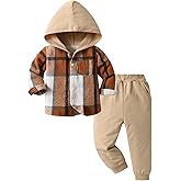 BACKID Boys Clothing Sets Toddler Plaid Outfits Flannel Hooded Shirts + Sweatpants Kids Fall Clothes Set