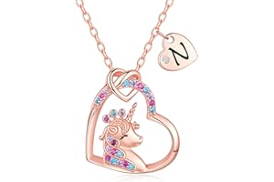 Chunyee Unicorn Gifts for Girls, Colorful CZ Heart Unicorn Necklaces Initial Necklace Birthday Christmas Gift for Girls Teens