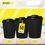 Zuvo 8 oz Takeaway Coffee Cups with Lids Ripple Kraft Pack of 50 Black view 3