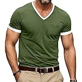 Angbater Men’s Muscle V Neck Shirts Short Sleeve Casual Slim Basic Tee Shirts Summer Lightweight T Shirts with Pocket