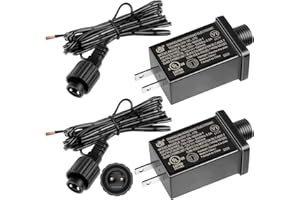 SUNXIZ 2Pack 12V 1A Yard Inflatable Plug Adapters with 2 10ft Extension Cables Replacement Class 2 Power Supply for Halloween Christmas Decoration Transformer US Plug for LED String Lights
