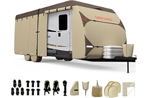 Umbrauto Travel Trailer RV Cover: 2024 Upgraded 23-24' Waterproof Camper Cover 7 Layers Top/ 3 Layers Side Cover with 4 Trailer Tire Covers, Tongue Jack Cover, Gutter Cover and Extra Windproof Ropes