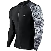 HUGE SPORTS Men's Swim Shirts Long Sleeve Zip Rash Guard UPF 50+ Sun Protective Quick Drying