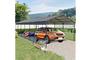 Heavy Duty Metal Carport with Galvanized Steel Roof and Frame, Large Outdoor Garage Shelter with 4 Reinforced Supports for Ca