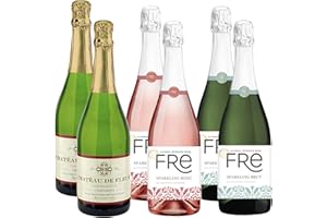 SAWTOOTH Non Alcoholic Wine 6 Pack Fre Brut Champagne, Chateau De Fleur Sparkling and Fre Sparkling Rose Business & Holiday Gift Ideas Sampler Pack