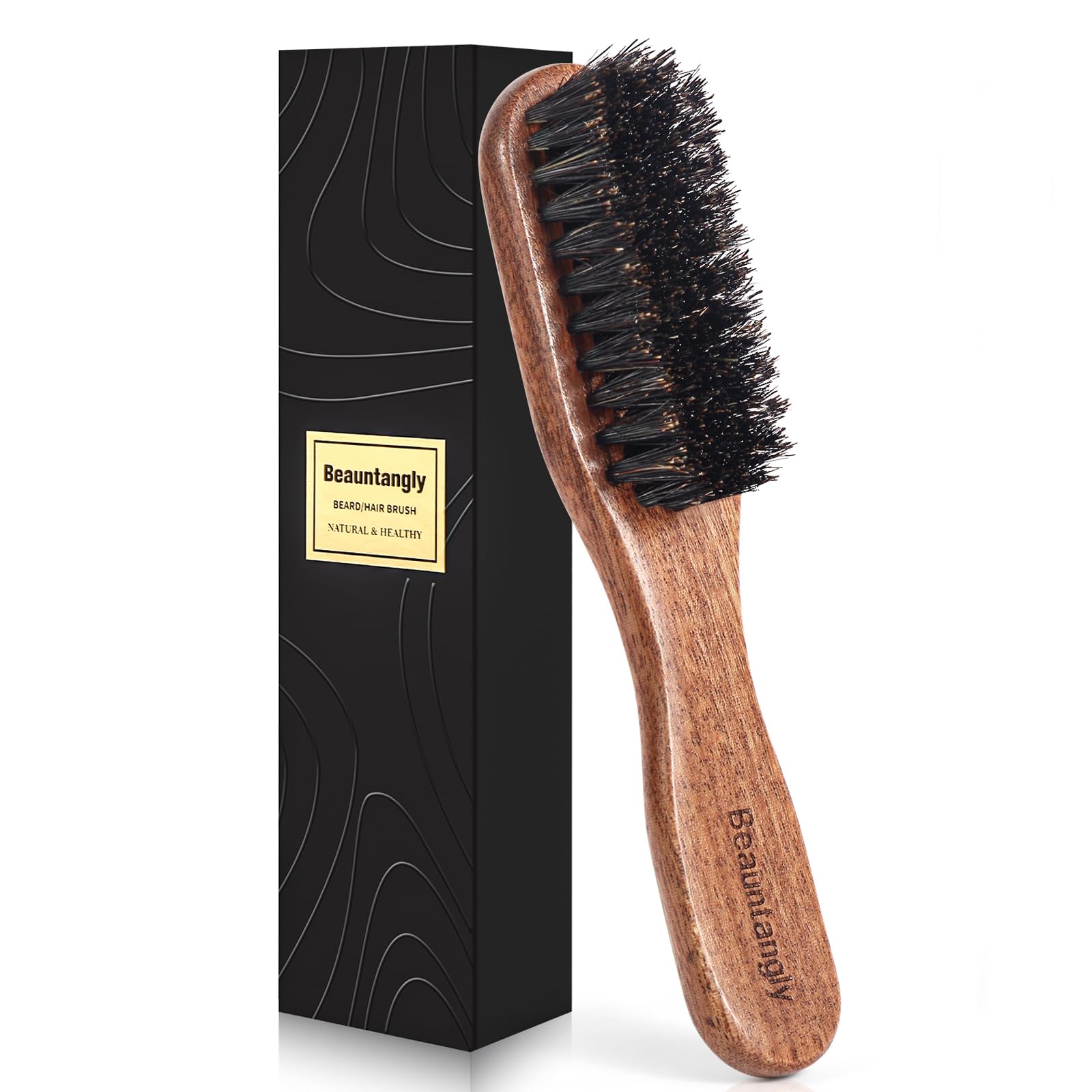 Beard Brush, 100% Real Wild Boar Bristle Walnut Wood Beard & Mustache Comb Brush for Men’s Beard Grooming and Care, Gift for Men to Straighten and Promote Beard Growth