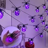 Large Spider Halloween String Lights, Purple LED Battery Powered with Timer | 15 LED 16 FT Spooky Spider Fairy Lights for Home Fireplace Mantle Windows Home Indoor Outdoor Decorations