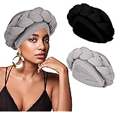 XEPST African Turban Head Wrap Big Braid Cross Turban Hat for Women, 2 Pieces Twisted Head Wraps Pre-Tied Stretchy Soft Chemo Headwear