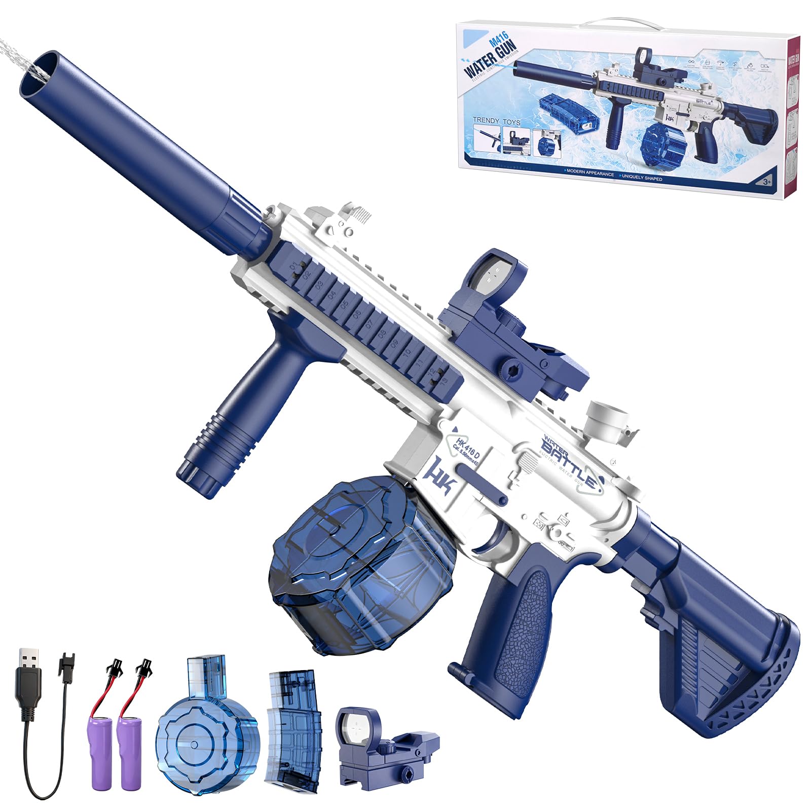 Electric Water Gun,Water Gun Toy,Squirt Gun Water Blaster up to 32 FT Long Range,Outdoor Pool Party Shooting Game Toy with 2 Batteries and 2 Water Tanks,Ideal Summer Watergun Gift for Kids & Adults.