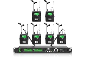 XTUGA RW2090 in Ear Monitor System, Wireless IEM Monitoring with 6 Bodypacks,Mono 2 * 100 Frequencies, 230ft(70m) Operation, Bluetooth Earphone for Stage Performance, Studio and Band (902-928mhz)