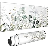 Green Gold Leaves and Branches Extended Big Mouse Pad Large,XL Gaming Mouse Pad Desk Pad,31.5x11.8inch Long Computer Keyboard Mouse Mat Mousepad with 3mm Non-Slip Base for Home Office Work
