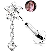 OUFER 18G Gold Helix Piercing Jewelry, Star Shiny Clear CZ Dangle Forward Helix Earrings, G23 Solid Titanium Flat Back Push Pin Labret Lip Cartilage Conch Tragus Piercing Jewelry For Women Men