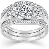 Vinoya 925 Sterling Silver Wedding Rings for Women Cubic Zirconia White/Rose Gold Plated Rings Three-in-One Engagement Promise Eternity Bands for Bridal Stackable Ring Size 5-10