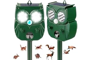 LRENQLLY 2 Pack 2026 Ultrasonic Animal Repellent Outdoor Deer Repellent Devices Solar Animal Repeller Motion Activated Deterrent to Scare Cat Squirrel Rabbit Raccoon Skunk with LED Flash Lights for Yard Lawns