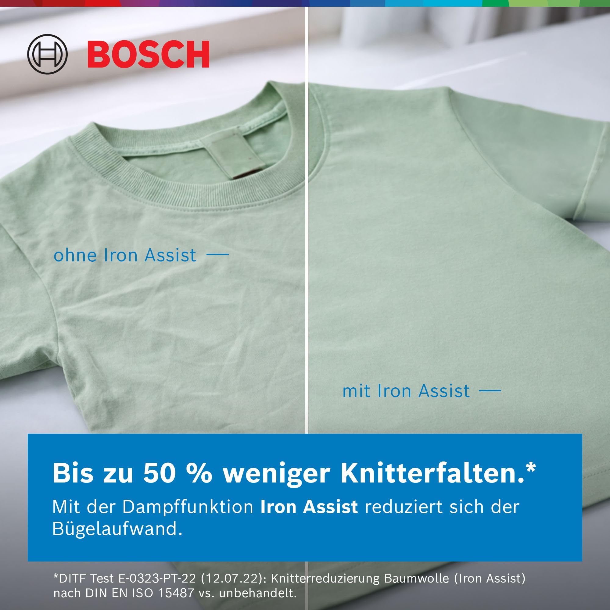 Bosch WGH244M40, Serie 6, Smarte Waschmaschine 9 kg, 1400 UpM, Fleckenautomatik, Iron Assist für weniger Falten, Mini Load, schneller Waschen mit Speed Perfect, Touch Bedienung, Nachlegefunktion 7