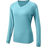 HISKYWIN Women's Quick Dry Shirts UPF 50+ Sun Protection V-Neck Long Sleeve Athletic Workout Tops