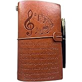 Leather Bound Musician Journal - Unique Music Journal Notebook for Soulful Expression, A6 Size with Inspirational Music Quotes, Half Lined & Blank Pages, Pen Holder. Gift Set (Includes Pen)