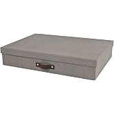 Bigso Sverker Fiberboard Storage Box, Fits A3/Legal Size Paper - Grey | Measures 3.3 in x 17.1 in x 12.2 in, Paper Organizer, Art Box, Photo Storage, Document Organizer with Lid and Leather Handle