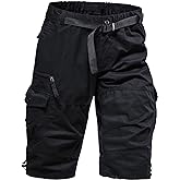 Mylldey Men's Cargo Shorts 3/4 Relaxed Fit Mens Running Shorts 7 Pockets Elastic Waist Cotton Hiking Shorts