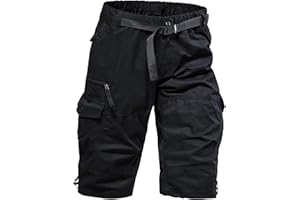 Mylldey Men's Cargo Shorts 3/4 Relaxed Fit Mens Running Shorts 7 Pockets Elastic Waist Cotton Hiking Shorts