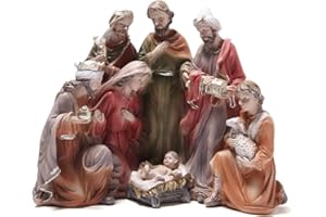 Hodao 7.75" Nativity Sets for Indoor Christmas Decor - Religious Figurines, Holy Family Decor Gift - Colorful