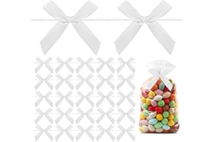 KQNBI White Twist Tie Bow, 30 Pcs Small Bows for Crafts, Christmas White Bows for Gift wrapping, Mini Pretied Satin Ribbon Bows, Twist Tie Bows for Treat Bags Premade Tiny Bows for Gift DIY Cookie Candy Bag