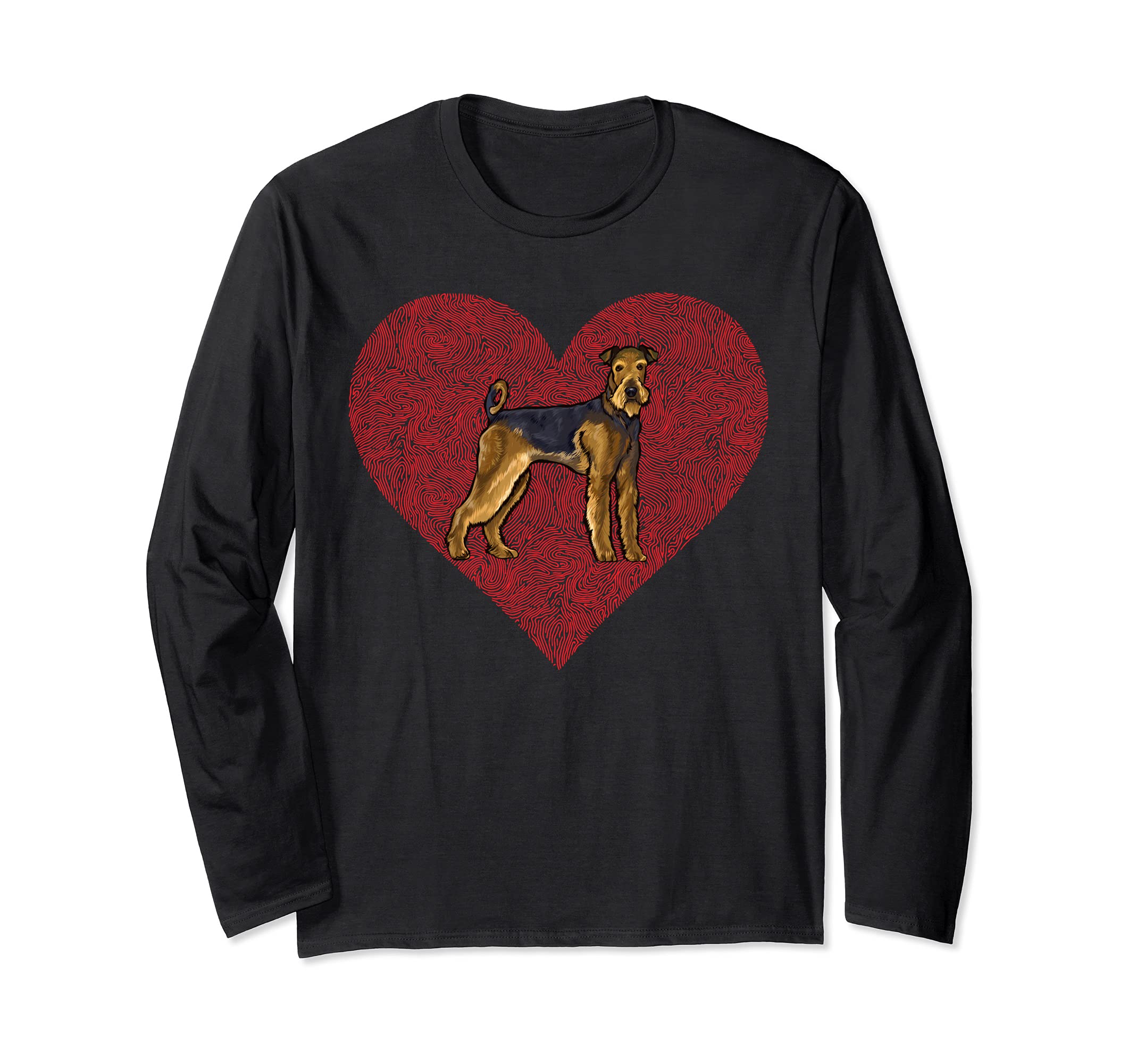 Airedale Terrier Valentines Day Dog Love Fingerprint Long Sleeve T-Shirt