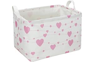 NTAOHAMPER Rectangular Pink Easter Basket Empty for Kids,Fabric Storage Basket with Handles,Kids Toys/Books Box,Lovely Storage Bin,Room Decor,Gift Basket for Girls(Pink Heart)