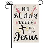 Easter Garden Flag Religious Cross No Bunny Loves Me Like Jesus Christian Burlap Double Sided Vertical Holiday Spring Yard Outdoor Decor 12.5 x 18 Inch