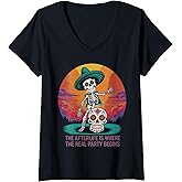 Womens Day of The Dead Mexican Dia De Los Muertos Sugar Skull V-Neck T-Shirt