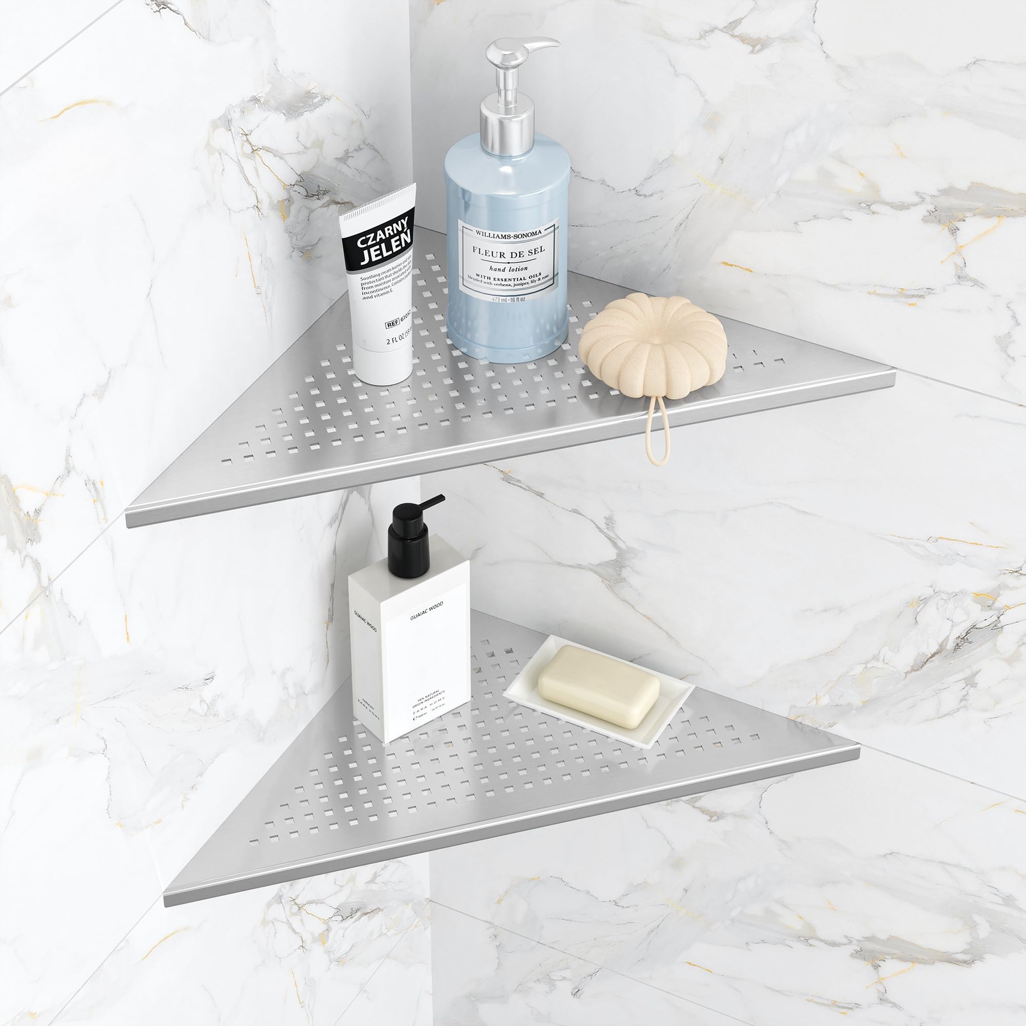 Photo 1 of Qeke 2 Pack Bathroom Corner Shelf, Recessed 12" Corner Shower Shelf, SUS304 Stainless Steel Triangular Wall Mount, No Drilling, Brushed Nickel