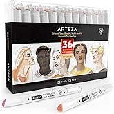 ARTEZA Skin Tone Alcohol Markers Set of 36 Tones, Everblend Sketch Pens with Dual Tips, Fine and Broad Chisel