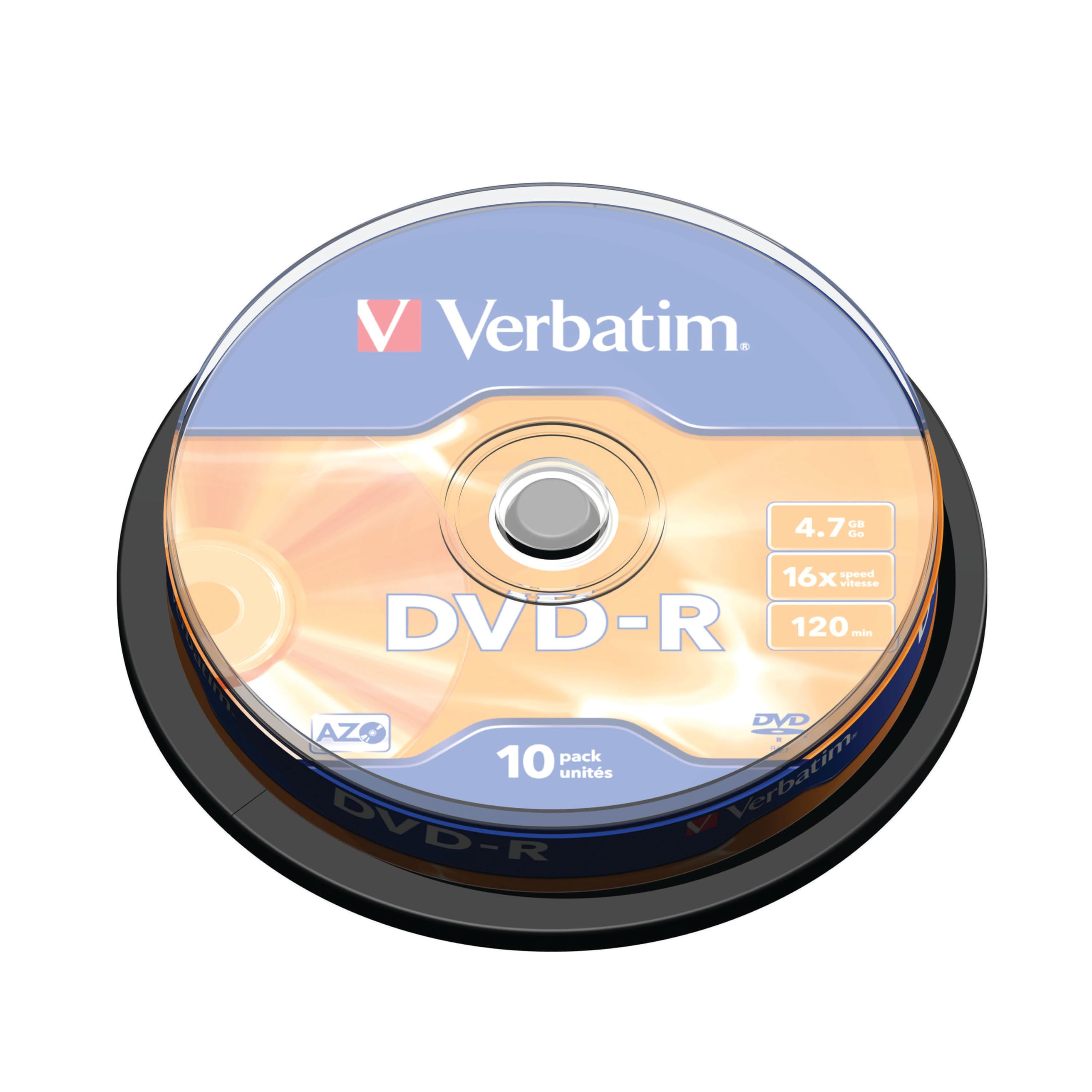 Verbatim 1206432 DVD-R Discs with AZO Protection 10 Spindle Pack, Bulk Pack 10 x DVD-R Blank Discs with Hard Coat Scratch Guard and AZO Protection Against UV, 16x Speed, 4.7 GB
