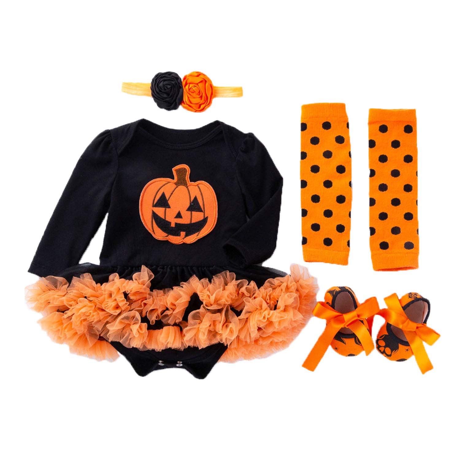 BabyPreg My First Halloween Costume for Infant Girl Thanksgiving Costume Pumpkin Dress Up Baby Dress Set (Pumpkin Long, 6-9 Months)