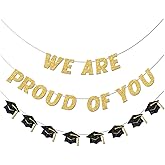Vofrise We Are So Proud of You Banner Pre-strung Black and Gold Graduation Decorations Class of 2026 Congratulations Graduate Banner for High School College Grad Party Decorations 2026