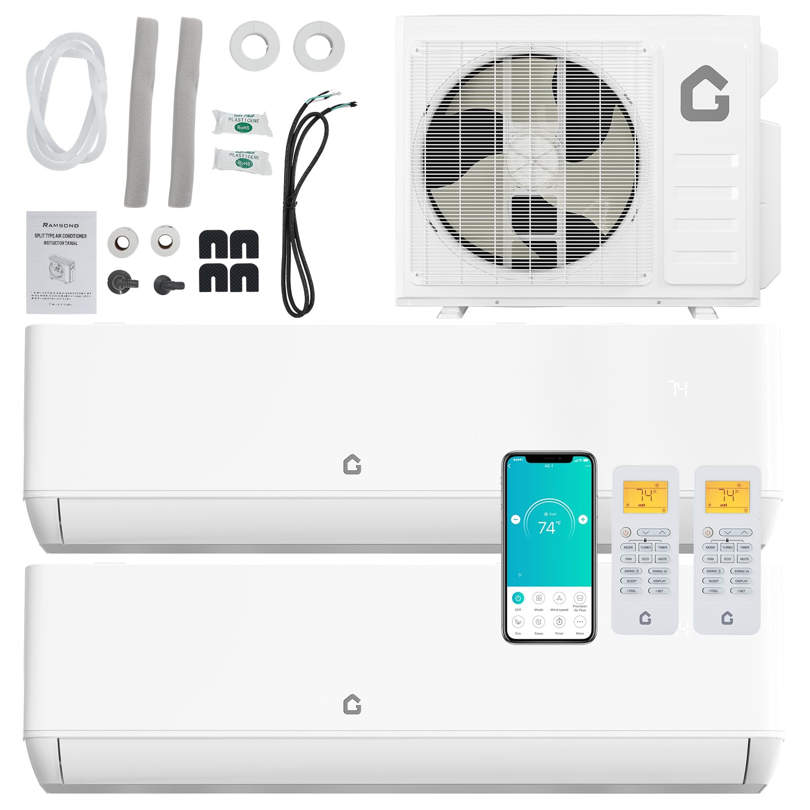 Photo 1 of *INCOMPLETE* GarveeTech 18K Dual 2 Zone Mini Split Air Conditioner,24 SEER2 12000 BTU+ 12000 BTU Wifi Enabled Multi Zone Ductless, 208-230V Cools Up to 1500 Sq.Ft Multi Zone Ductless Pre-Charged Heat Pump