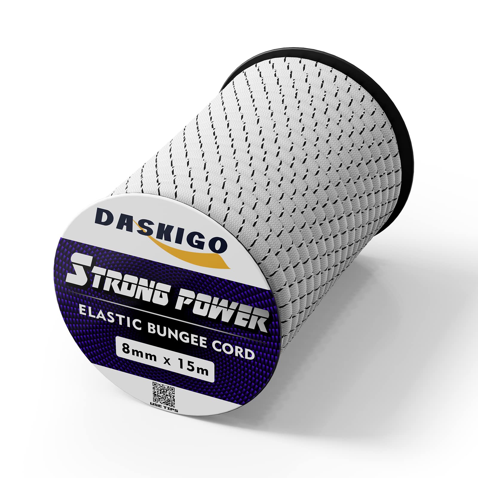 Bungee Cord Elastic Shock Cord, 8mm x 15M White&Black