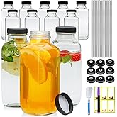 Maredash 16oz glass bottles with lids,juice bottles gifts for women,glass bottles with lids,glass water bottles. Kit includes Stainless Steels Straws,Two Types of Lids,Stickers,Pen,Cleaning Brush12pcs