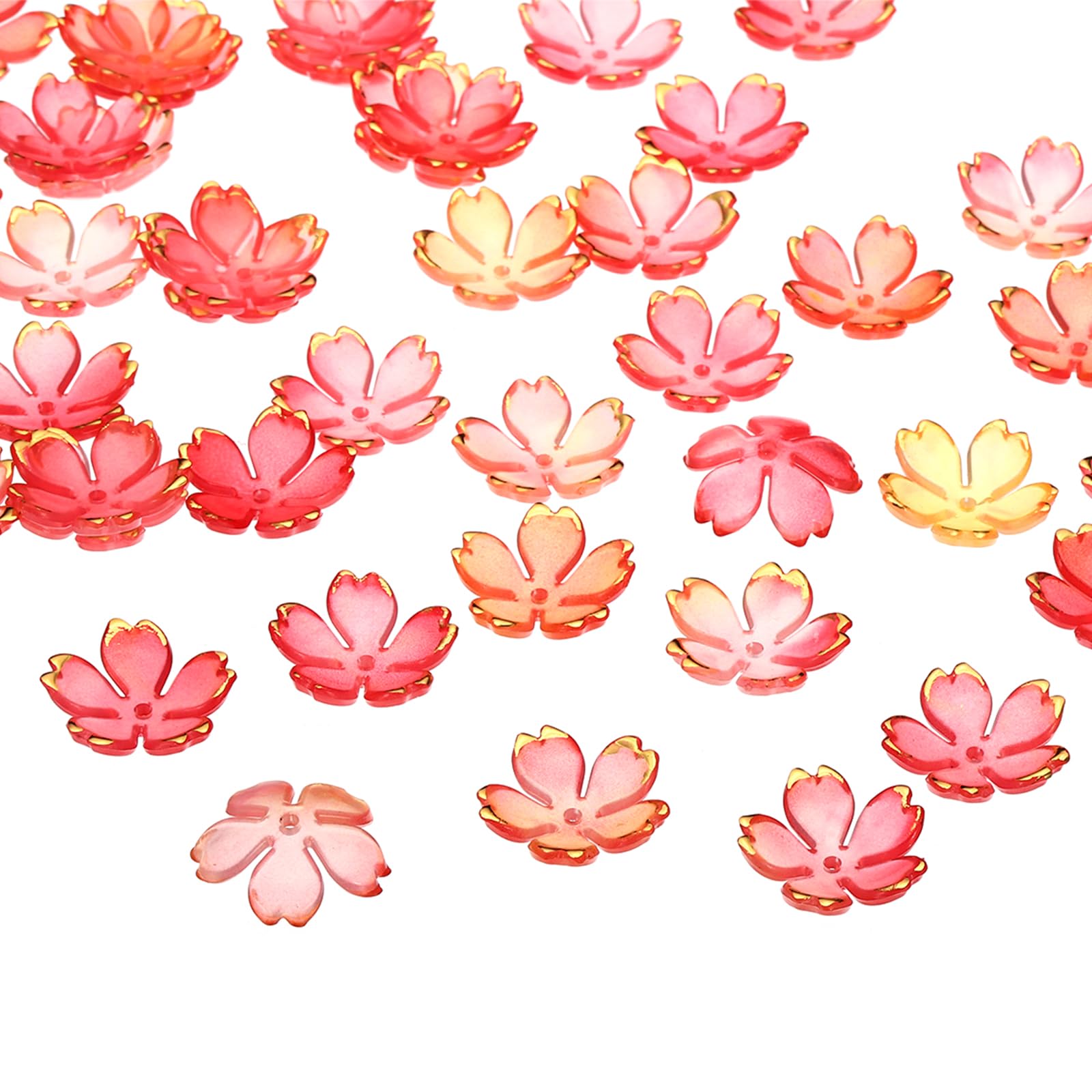 PATIKIL Acrylic Flower Beads, 100 Pcs 18mm Gold-Plated Gradient Cherry Blossom Floral Spacer Beads for Bracelets, Earrings, Necklaces, Jewelry Making and DIY Crafts, Red-Yellow Gradient