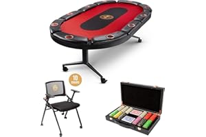 TRITON POKER TABLES Triton Foldable Poker Table with 10 Chairs and Poker Chips Set 300- Premium Soft-Padded Armrest, Individual Cup Holders- Premium Chips Set, Individual Chair for Everyone