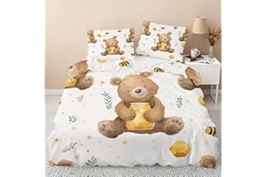 Teddy Bear Duvet Cover Full Size, Kids Boys Girls Bedding Set 3 pcs with 2 Pillow Covers, Honey Bear Bedroom Decor, Soft Micr