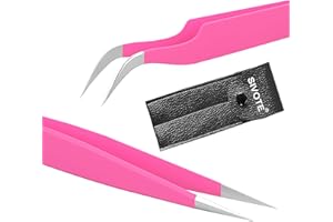 SIVOTE Lash Tweezers for Eyelash Extensions, Hand Calibrated Straight & Curved Tip, Pack of 2, Pink Eyelash Tweezers for Lash