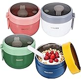 mekueeex 4pcs Overnight Oat Containers with Lids and Reusable Plastic Spoons,20oz Portable Stainless Steel Yogurt Breakfast On The Go Cups, Cups for Cereal,Milk and fruit Salad Storage Container