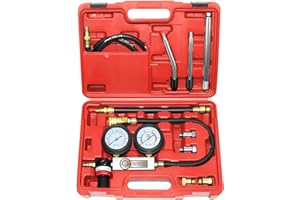 JIFETOR Cylinder Leak Down Tester Kit, Automotive Engine Compression Dual Gauge Leakdown Test Set with 10 12 14 18mm Spark Plugs Universal for Small Engine Motorcycle ATV, Red Case