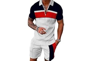 JVIIRTV Men's Short Sets Outfits 2 Piece Fashion Summer Clothing Men 1/4 Zip Golf Polo Shirt Men's Casual Sportswear