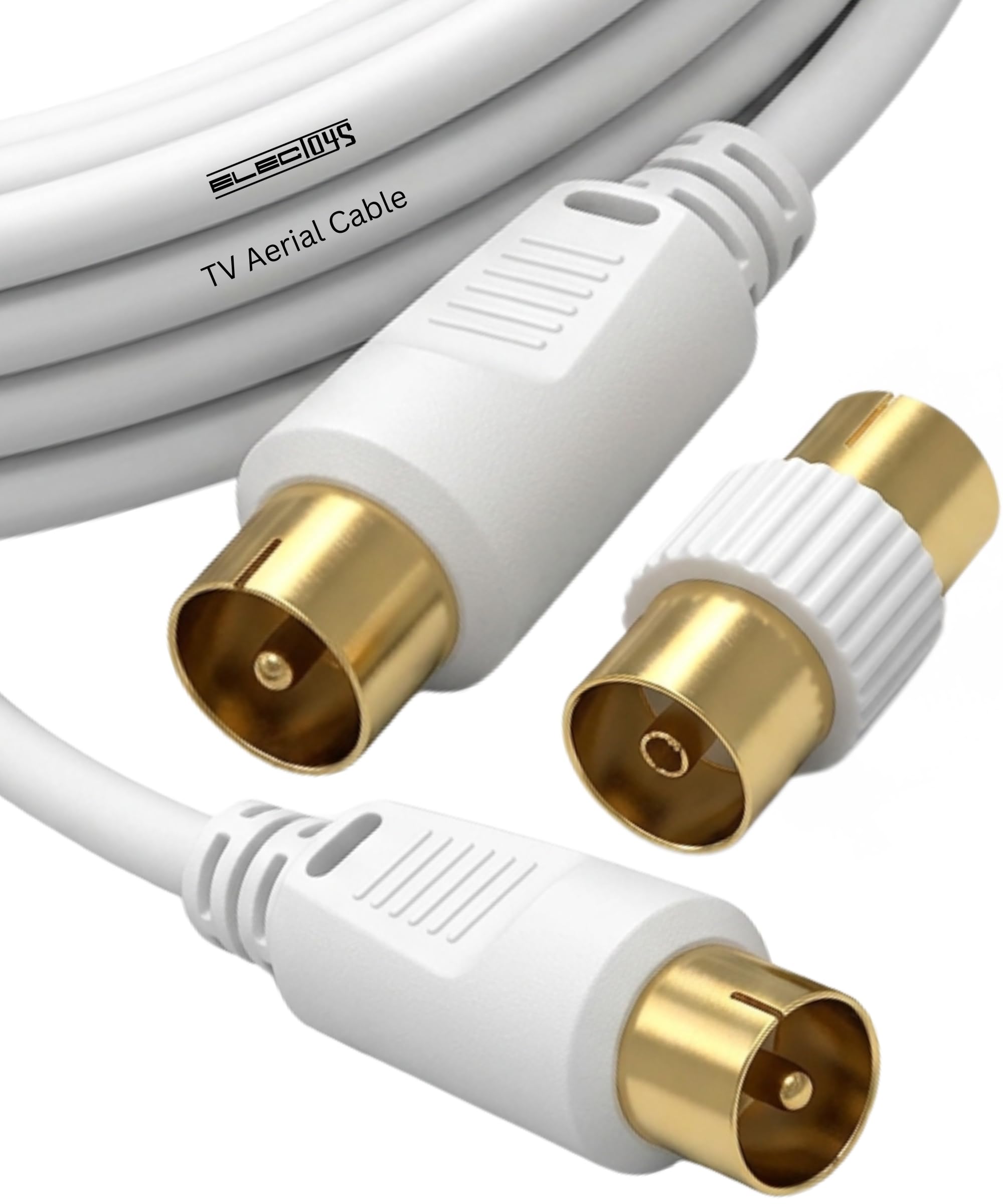 Guilty Gadgets - 10M Metre Male to Male RF TV Aerial Lead Cable Coaxial Extension Female Digital with Coupler