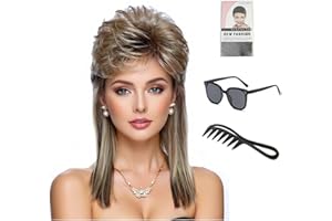 Auguyist Mullet Wigs for Women,Joe Dirt,Emo Wig,80s 90s Costumes Fancy Party Accessory Cosplay Wig,Halloween Women x(Light Brown)