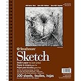 Strathmore 455-3, 400 Series Sketch Pad, 9"x12" Wire Bound, 100 Sheets, White
