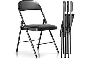LUCKPRO 4 Pack Folding Chairs with Cushion – Padded Comfortable Foam Seating and Durable Steel Frame Foldable Chairs for Indoor Outdoor Weddings, Parties, Backyard & Office Events (Black, 4 Pack)